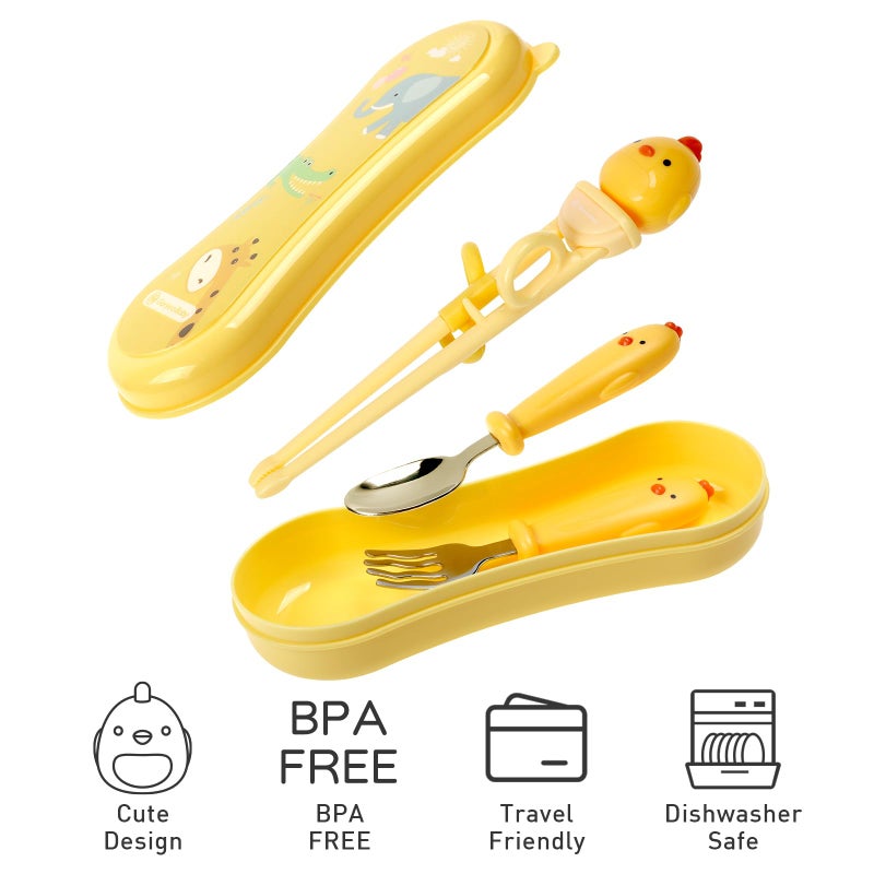 Goryeobaby GORYEO BABY Toddler Utensils Stainless Steel Kids Silverware Set with Kids Spoons and Forks Set and Kids Chopsticks for Self Feeding Learning with Portable Case - Image 2